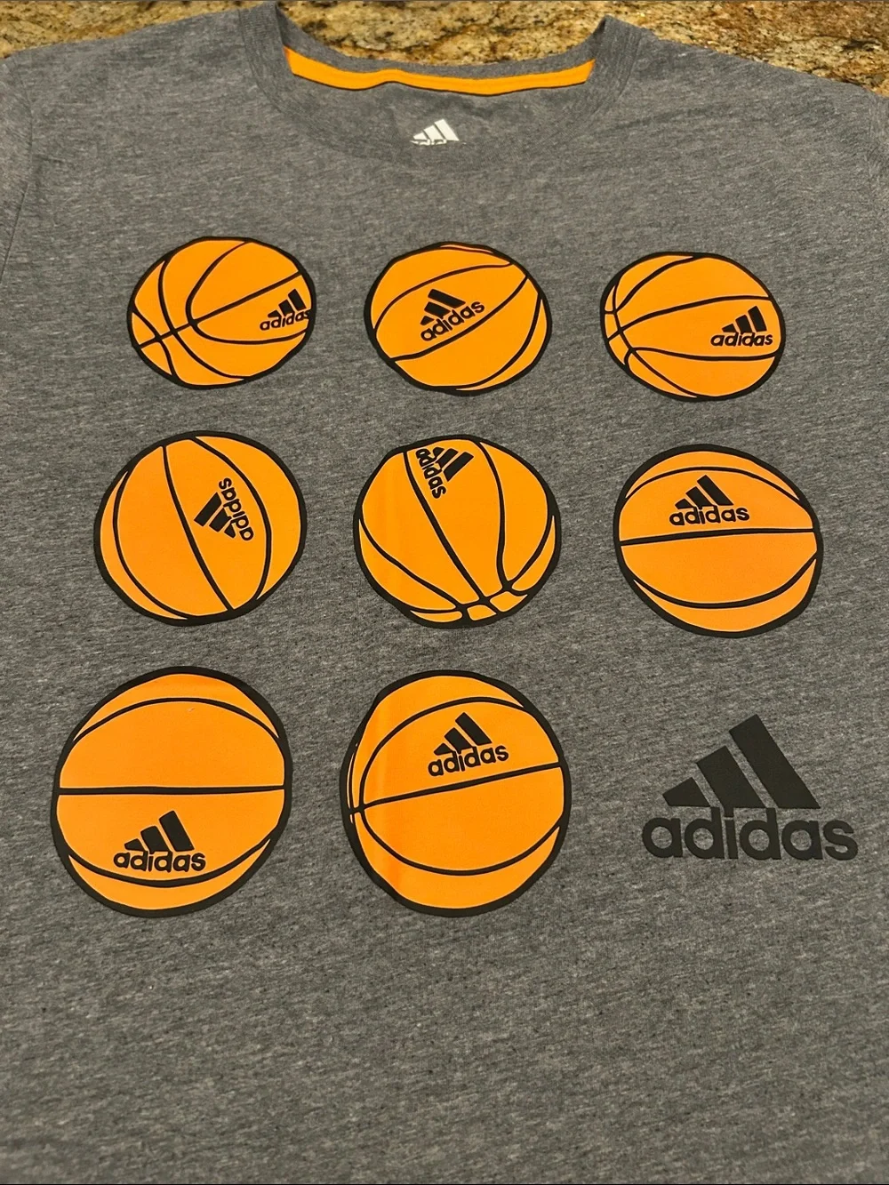 adidas Gray Tee with Orange Basketball Grid Graphic